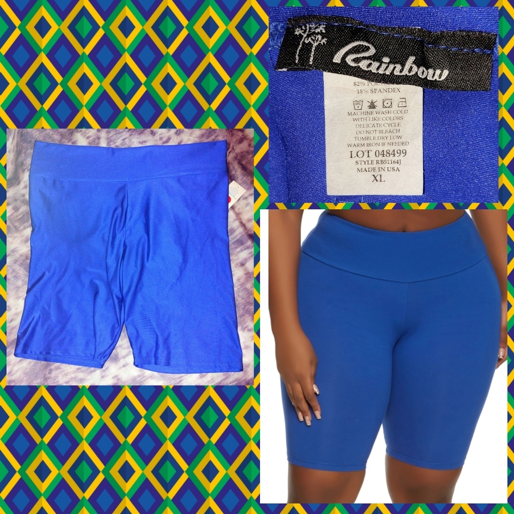 Rainbow Shops brand Royal Blue Solid High Waist Satiny Knit Bike Shorts Sz XL